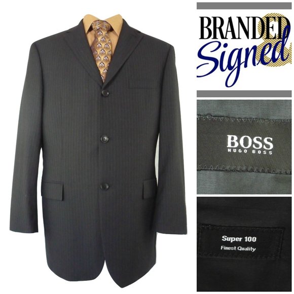 BOSS Jacket 40R Gray Rossellini Super 100 3 Btns - Picture 1 of 7